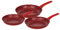 Herzberg, HG04807-RED, Ensemble de poêles à frire avec revêtement antiadhésif, poignées en silicone ergonomiques, sans PFOA, excellente rétention de chaleur, 3 Pièces, Rouge