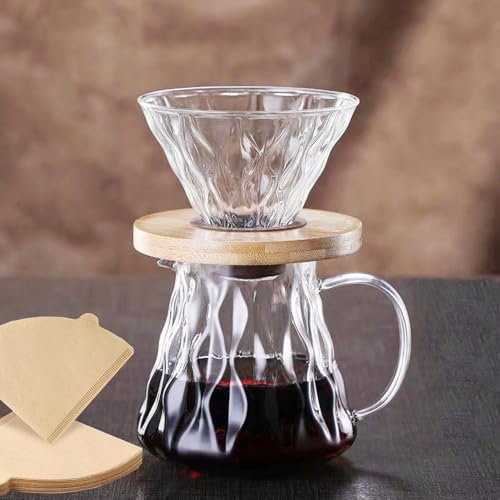 Gocoffun Pour Over Coffee Maker Set, 600 ml Borosilicate Glass Coffee Pot with 50 pcs Paper Filter, 1-3 Cup Pour Over Coffee Dripper for Home, Café Restaurant (Clear)