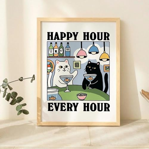 Baibexing Pasta Gerichte Französisch Katze Druck Retro Getränk Poster Bistro Kaffee Bild Küche Dekor Einzigartige Katze Getränk Dekoration A3 21X30Cm Kein Rahmen