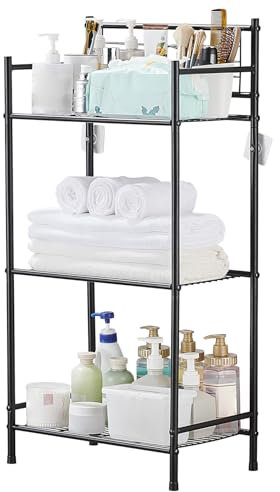 LIUBEI Badregal Standregal Duschregal Küchenregal mit 4 Ebenen, Standregal für Badezimmer, Küche Wohnzimmer, Freistehend, Standregal offen, Ohne Bohren, Schwarz