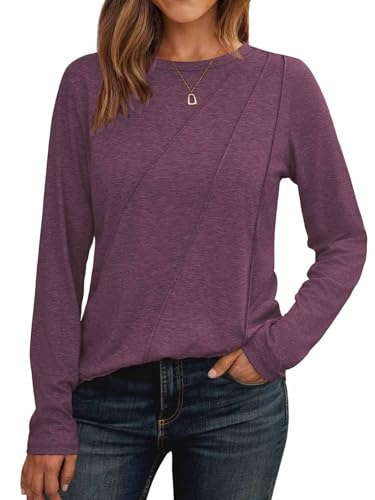 Cuptacc Maglietta Donna a Maniche Lunghe Collo Rotondo 2025 Moda Camicetta Monocolore Primavera Top con Pieghe Camicia Chic