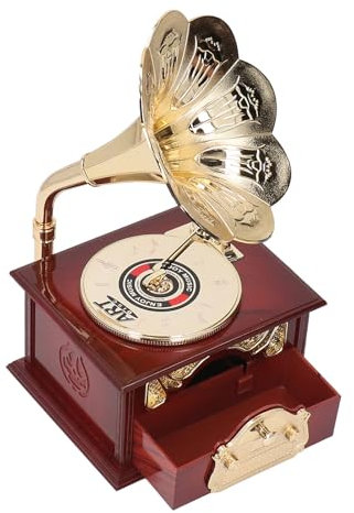 TIKATARER Grammophon-Spieluhr, Vintage-Phonograph, Exquisites Uhrwerk, Mechanisch, Retro-Spieluhr-Figuren, Messing-Grammophon-Attrappe, Antike Spieluhr für Zuhause, Tisch, Schreibtisch,