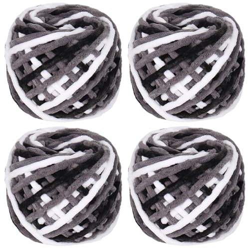 Coopay Chunky Wolle zum Häkeln, 4 x 90g Dicke Wolle zum Stricken Dickes Garn, Plüschgarn Wolle zum Stricken, Weich Wolle Dickes Garn Flauschig für Decken, Schals, Puppen, Samtig Plüschwolle - Grizzly