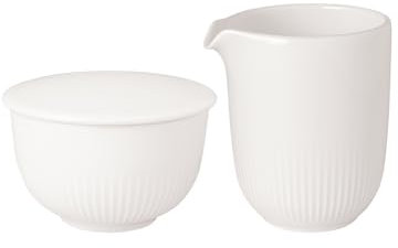 Villeroy & Boch Afina Lot de 2 Pots à Lait et Sucre (170 ML) et sucrier (90 ML), boîte avec Couvercle et pichet, Passe au Lave-Vaisselle et au Micro-Ondes, Porcelaine de qualité supérieure, Blanc