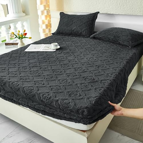 Homxi Spannbetttuch Einzelbett,180 x 200 cm,Boxspringbetten Matratze Flanell Einfarbig mit Blattmuster Spannbettlaken mit Dunkelgrau