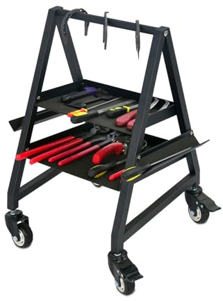 BUYYAH Hufeisenbox aus Aluminium mit Rädern, robuster Hufeisen-Werkzeugwagen, einfache Montage, 2 Aluminium-Raspelhalter, 104 kg Kapazität, Schwarz