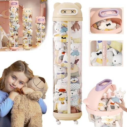Avanise Rotating Toy Storage Tower, Transparent Vertical Stuffed Animal Storage Tube,Plush Toy Storage Tube,Large Doll Display Storage Bucket (Cream,30×140cm/11.8×55.1in)