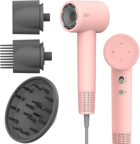 AINA Secador de pelo con difusor, peine y boquilla para mujeres. Motor sin escobillas de 160 000 rpm. Secador iónico de alta velocidad (3A Rosa)