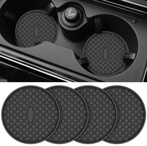 STLIAN Car Cup Coasters [4 Pack] Silicone Cup Holders Mats, Non-Slip Recessed Car Interior Accessories Black