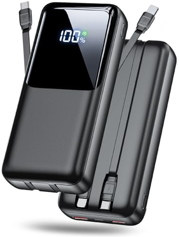 Powerbank - Caricabatterie portatile da 40000 mAh, con cavo di uscita USB C (22,5 W) e iOS (20 W), colore: nero intenso