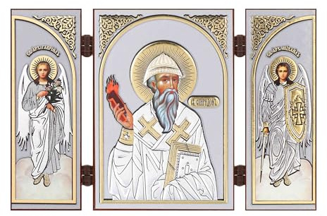 NKlaus Triptychon Heiliger Spyridon Wundertäter Holz Reisealtar, 1 Stück | christlich; 13x8x0,6cm