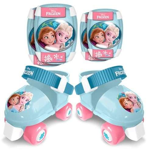 Combo Patins 4 Roues + GENOUILLERES COUDIERES LA Reine des NEIGES 2, 23-27, Blue & White