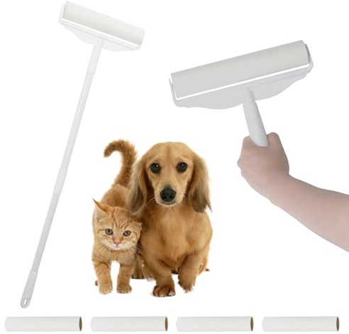 24cm Lint Roller mit 5 Nachfüllköpfen, Verstellbarer 49-Zoll-Griff, Bürste zum Entfernen von Tierhaaren, Kleiderstaub, klebrig für Kleidung, Sofa, Bett, Teppich, Tierfell, Boden, Möbel