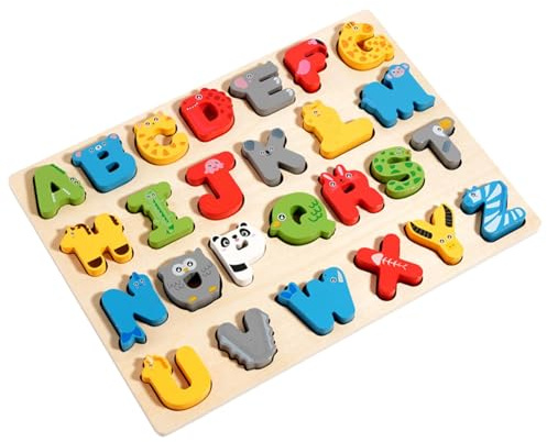 Fenteer -Tier-Alphabet-Puzzle, Sortierblöcke-Brett, Vorschule, Zuordnungsspiel, ABC-Buchstaben-Tier-Puzzles für Auto, Zug, Flugzeug