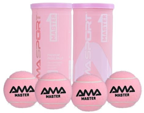 AMA SPORT Padel Balls 2 Tube of 4 Pressurized Padel Tennis Balls Meets Competitions and Tournaments Standards Suitable for Any Surface or Sites (Pink Master)