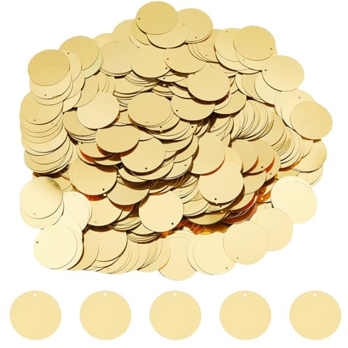 DICOSMETIC 600 Stück 28.5mm Große Pailletten Für Basteln PVC Flache Runde Paillette Gold Metallische Paillette Stickerei Handwerk Pailletten Für DIY Nähen Stickerei Ohrringe Handwerk