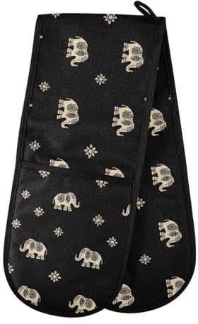 Oven Gloves Double Oven Gloves Indian Elephant Pattern Oven Mitts Pot Holder Heat Resistant Quilted for BBQ Baking Kitchen Cooking Gloves