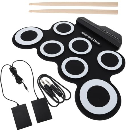 Tragbares Silikon Schlagzeugset zum Aufrollen für Anfänger und Kinder | USB Ladefunktion, Echtes Schlagzeuggefühl, Demo Lied und Reine Klangqualität, Schwarz für Übung und Treffen