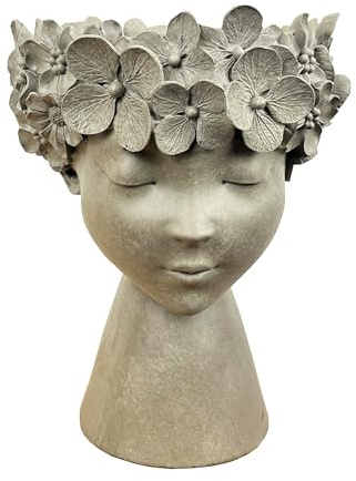 23cm Tall Pagon Style Floral Lady Head Bust Vase House Plant Pot Cover Planter