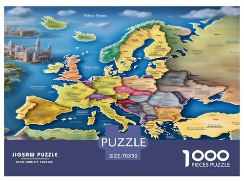 Karte von Europa 1000 Teile Schwieriges Großes Puzzle, Teile Passen Perfekt Zusammen, Geschicklichkeitsspiel, Pädagogisches 70x50cm/1000pcs