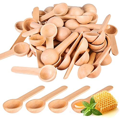 100 Stück Holzlöffel Klein – Mini Holzlöffel & Marmeladenlöffel, Kleine Holz Löffel für Gewürze, Honig, Kaffee, Zucker, Salz, 6,8 cm