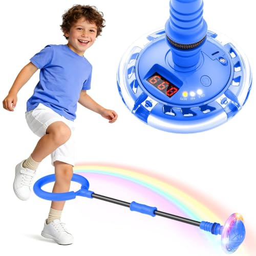 Springring Fußkreisel für Kinder mit Zähler, Timer, Kalorienzähler (Blau) | Geburtstagsgeschenke für Junge ab 6 7 8 9 Jahren, Batteriebetriebenes, Swing Wheel Outdoor Sportspielzeug für Junge 6-12
