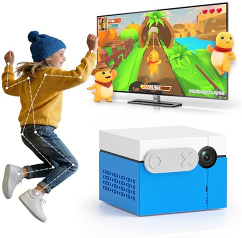 KINHANK MotionX Spielekonsole für Kinder und Familie, interaktives KI-Videosystem mit über 40 Spielen, Mehrspieler-Aktivspiel verbindet sich mit dem Fernseher Plug&Play für Erwachsene und Kinder