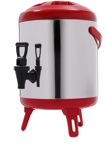 6L Stainless Steel Thermal Bucket Water Dispenser with Tap Insulated Beverage Dispenser for Parties Camping Cafe Hot Cold Drink Dispenser Large Capacity Ice Bucket (Red)