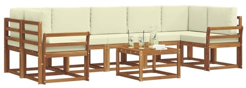 vidaXL Outdoor-Sofagarnitur mit Kissen 8 pcs Natur und Creme, Sofa-Set aus Akazienholz für draußen, modernes modulares Design, Loungemöbel für die Terrasse, Flexibles Garten-Sofa, Garten-Lounger