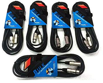 Proel BULK250LU1 – Juego de 5 cables de audio equilibrados profesionales con conexiones Cannon XLR 3P macho a Cannon XLR 3P hembra de 1 m, negro (BULK250LU1-1 m – 5 unidades)