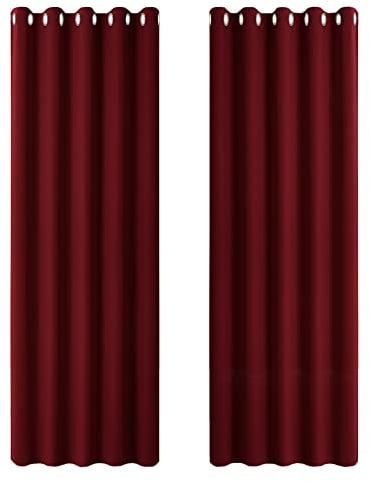 PONY DANCE Eyelet Red Christmas Curtains - 90 Drop Decorative Living Room Curtains for Energy Saving Rings Up Room Darken Window Panels, Set of 2, Wide 66 by Long 90 in, Red