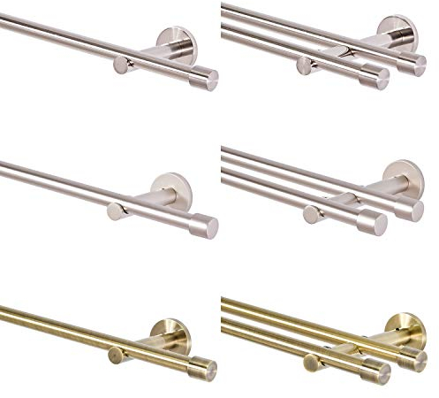MDEKOR Gardinenstange 120 cm lang 1 läufig Gardinenstangenset aus Metall Edelstahl- Look Gardinenstangen Wandbefestigung
