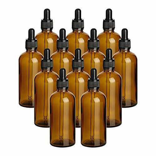 gouveo Juego de 12 botellas vacías con pipeta de 100 ml de cristal marrón.