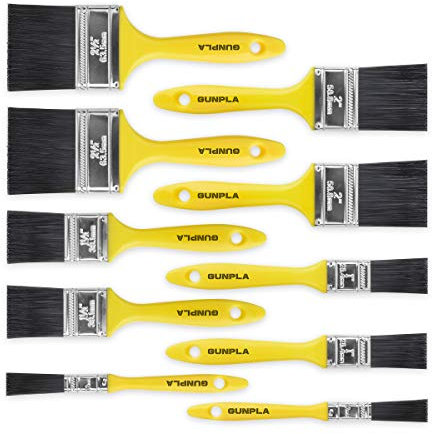Gunpla 10 Pieces Paint Brushes Set Professional Polyester Bristles Painting Brush, Comfortable Plastic Handle Fences Furniture Wall Door Household Varnishing Clean Decorating Painting Brushes Kit