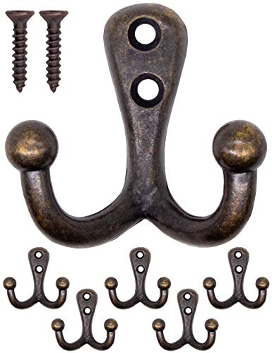 Fuxxer Massive Antik Doppel-Haken, Garderoben-Haken, Messing Bronze Design, 5er Set