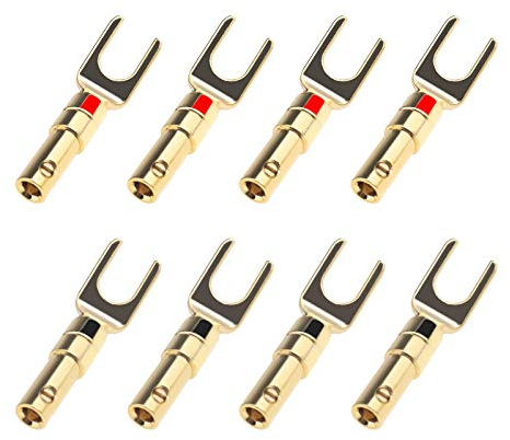 OTOTEC 8Pcs U Fork Y Spade Speaker Connettori 4mm Rame Placcato Oro Banana Plug Vite di Blocco Rosso & Nero Per Cavo Adattatore Trasmissione Segnale