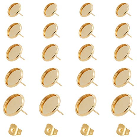 UNICRAFTALE 58 Stk 6/8/10/12/14mm Flache Runde DIY Ohrstecker Rohlinge Edelstahl Cabochon Ohrringe Rohlinge 0.8mm Stift Gold Ohrring Lünetten Selber Machen Basteln Für Ohrring Schmuckherstellung