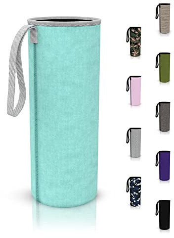 spottle Schutzhülle für Trinkfalschen aus Glas - elastisches Neopren (Weicher Samt/Velour in Türkis, 1000 ml)