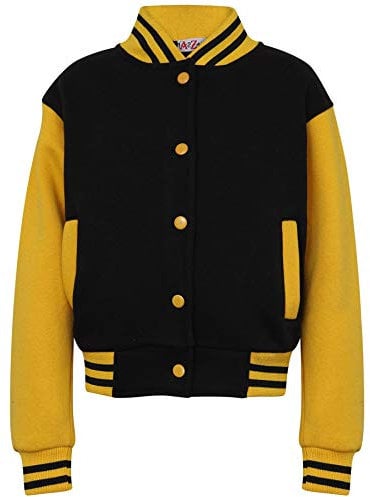 A2Z 4 Kids Baseball Plain Jacket Varsity Style Coat - B.B Plain Jacket Black & Yellow 11-12