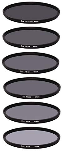 ICE 49mm 6 ND Filter Set Slim ND1000 ND64 ND32 ND16 ND8 ND4 Neutral Density 10, 6, 5, 4, 3, 2 Stop Optical Glass 49