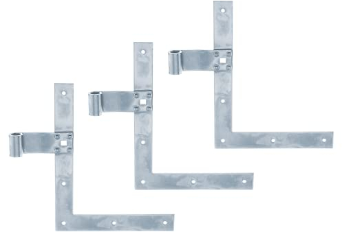 Alberts 313272 Penture équerre | bout droit ou queue de carpe pour le haut ou le bas | passivée | gond Ø 13 mm | taille 250 x 200 x 30 mm | Set de 3 pièces