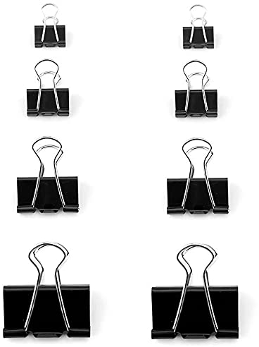 172 Pcs Foldback Klammern, Schwarze Binder-Clips, Papierklammern Binder Clip, Clips verschiedene Größen, Mini Foldback-Clips, für Notizen Schreiben Büroklammer Bürobedarf