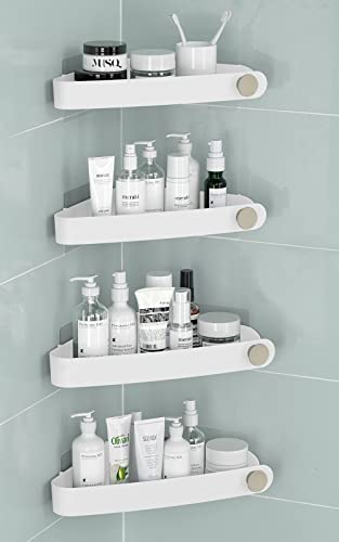 Sotfamily Duschablage ohne Bohren Ecke, 4 Stück Duschregal Badregal ohne Bohren mit Klebepad, Rostfreier Kunststoff Shampoo Halterung für Dusche für Badezimmer, Weiß