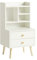 SoBuy Table de Nuit Moderne avec Tiroirs & Étagères Ouvertes, Table de Chevet avec Pieds en Bois de Pin, Rangement pour Chambre & Salon, Blanc FBT100-W