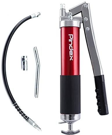 Pindex Fettpresse 8000PSI mit Flexschlauch Handhebelfettpresse Spritzpistole für 400g Kartusche Rot