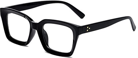 EYLRIM Classic Thick Square Frame Clear Lens Glasses for Women Men Non Prescription Eyeglasses, A1 Bright Black, M