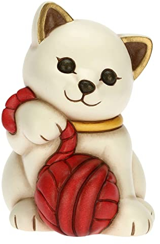 THUN - Soprammobile Gatto con Gomitolo - Bomboniere, Bomboniere Comunione - Ceramica Decorata - 7,7x9,3x11,5 cm h