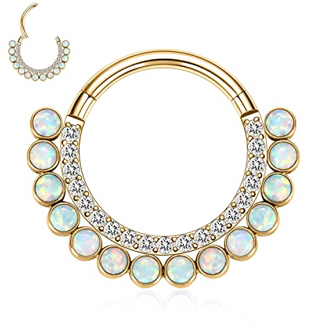 hengkaixuan Septum Schmuck 16G Daith Ohrringe Chirurgenstahl Gold Septum Ringe Nasenring Hoop Opal Septum Clicker Ring Daith Piercing Schmuck Rook Helix Tragus Conch Knorpel Creolen 10mm