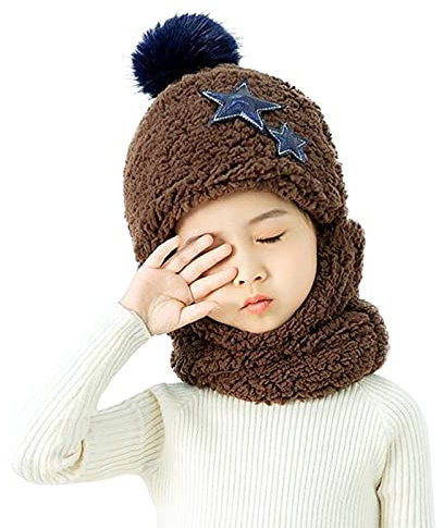 IBLUELOVER Cagoule Balaclava Enfants Parents Bonnet en Polaire avec Echarpe et Cache Oreilles Mignon étoile Chapeau Hiver Chaud Capuchon Bébé Fille Garçon Pompon Cagoule de Ski Snowboard Sport Noël