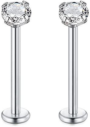 Rajnard Silber Lippenpiercing Stud 16G Chirurgenstahl 16mm Labret Wange Zunge Helix Tragus Ohrringe Ohrstecker Body Piercings Schmuck mit 4mm Zirkon Innengewinde